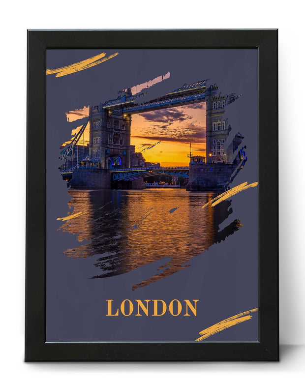 London Tower Bridge Travel Poster Print Night time Cityscape Modern Wall Art