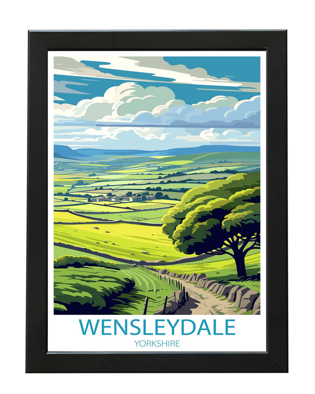 WENSLEYDALE YORKSHIRE DALES POSTER PRINT RETRO WALL ART ADVENTURE COLLECTION WHITE