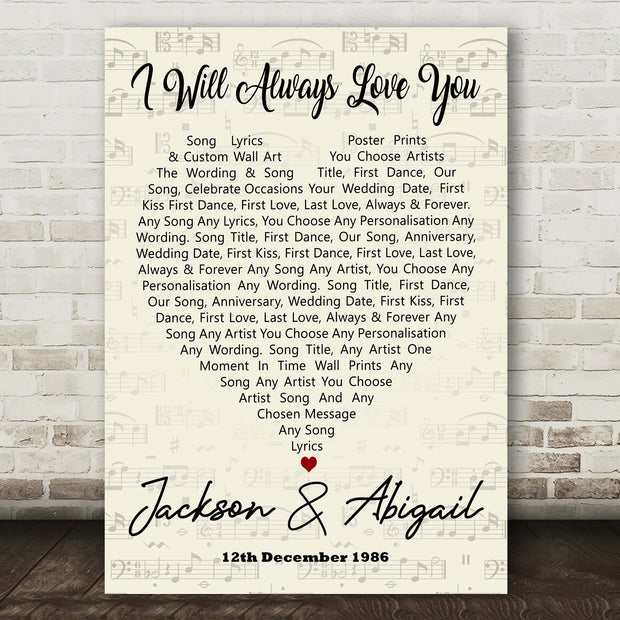 Personalised Song Lyric Poster Prints Custom Script Wall Art - Any Song