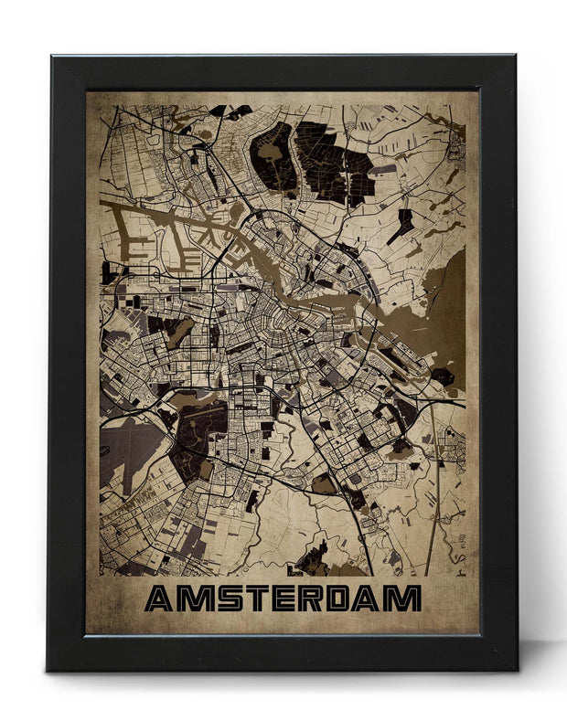 AMSTERDAM CITY MAP WALL ART VINTAGE PRINT CANVAS ART POSTER MAP COLLECTION