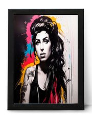 Amy Winehouse Black and White Portrait, Pop Art Poster Print