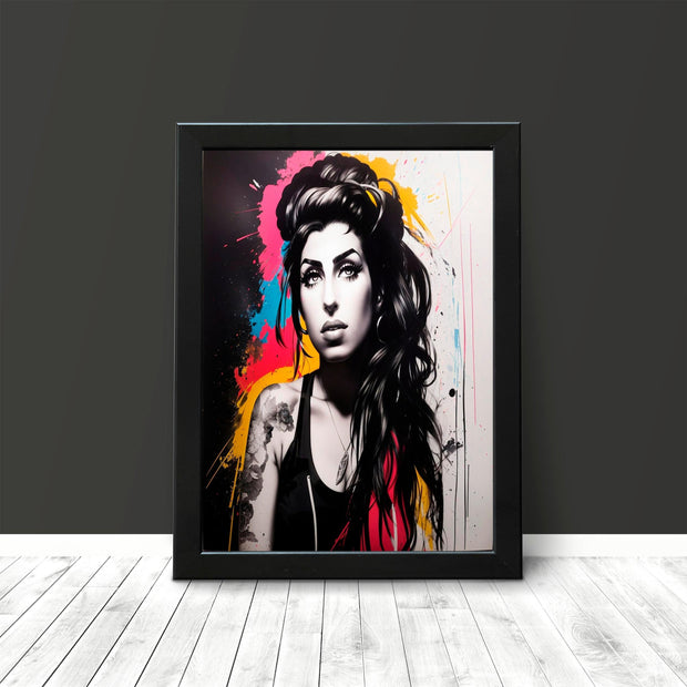 Amy Winehouse Black and White Portrait, Pop Art Poster Print