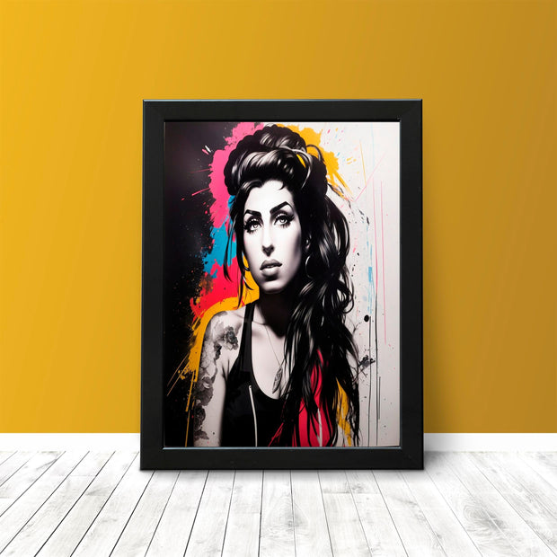 Amy Winehouse Black and White Portrait, Pop Art Poster Print