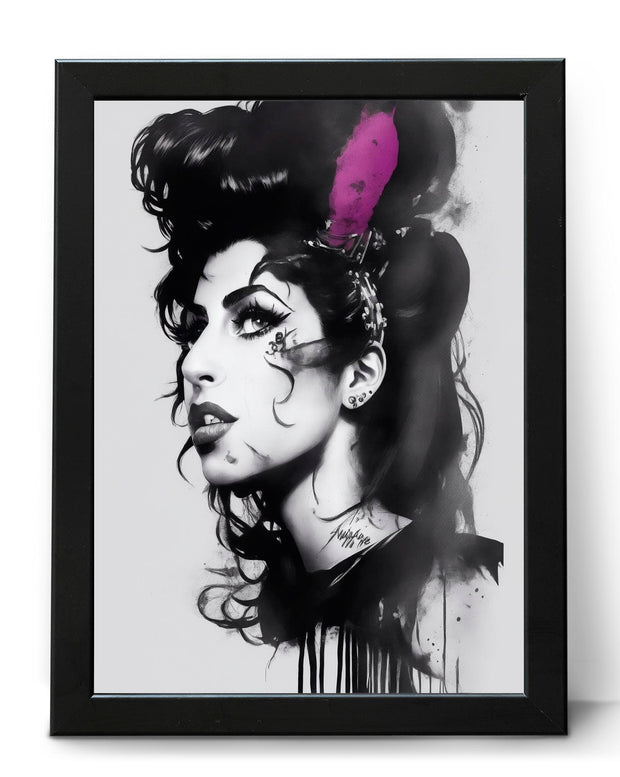 Amy Winehouse Black and White Portrait Beautiful Poster Print