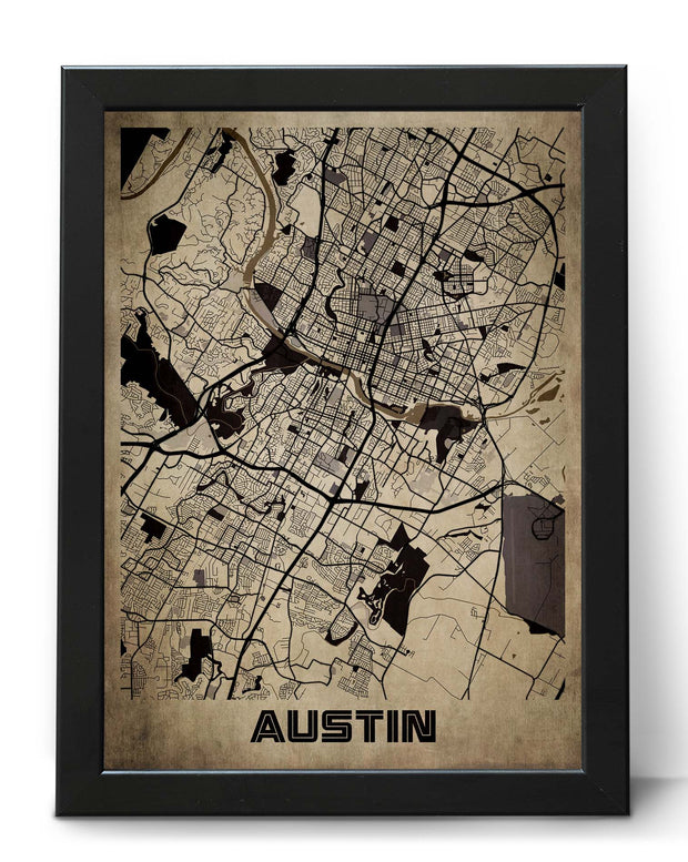 AUSTIN CITY MAP WALL ART DECOR POSTER VINTAGE ART POSTER MAP COLLECTION