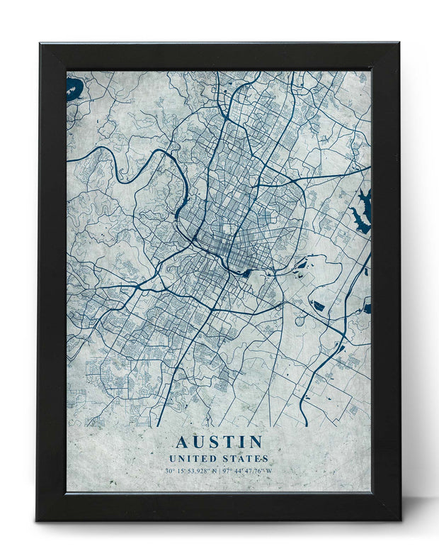 AUSTIN CITY MAP WALL ART GALLERY UNIQUE VINTAGE WALL POSTER MAP COLLECTION