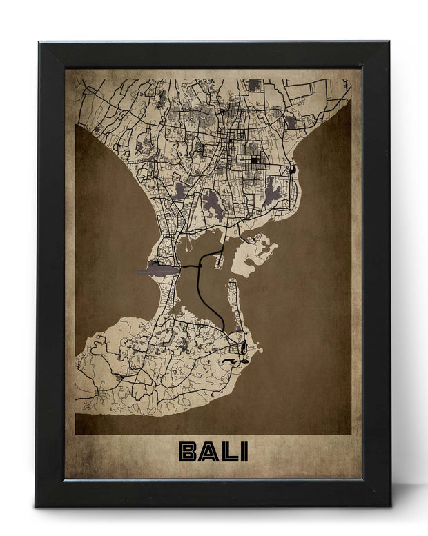 BALI CITY MAP WALL ART DECOR VINTAGE GALLERY ART POSTER MAP COLLECTION