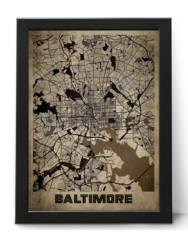 BALTIMORE CITY MAP WALL ART WORK DECOR VINTAGE GALLERY POSTER MAP COLLECTION