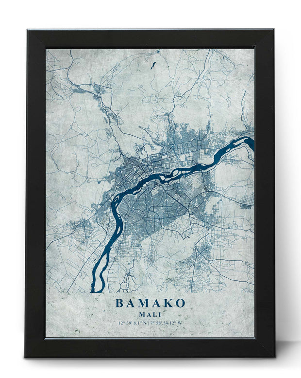 BAMAKO CITY MAP WALL ART WORK HANGING VINTAGE WALL POSTER MAP COLLECTION