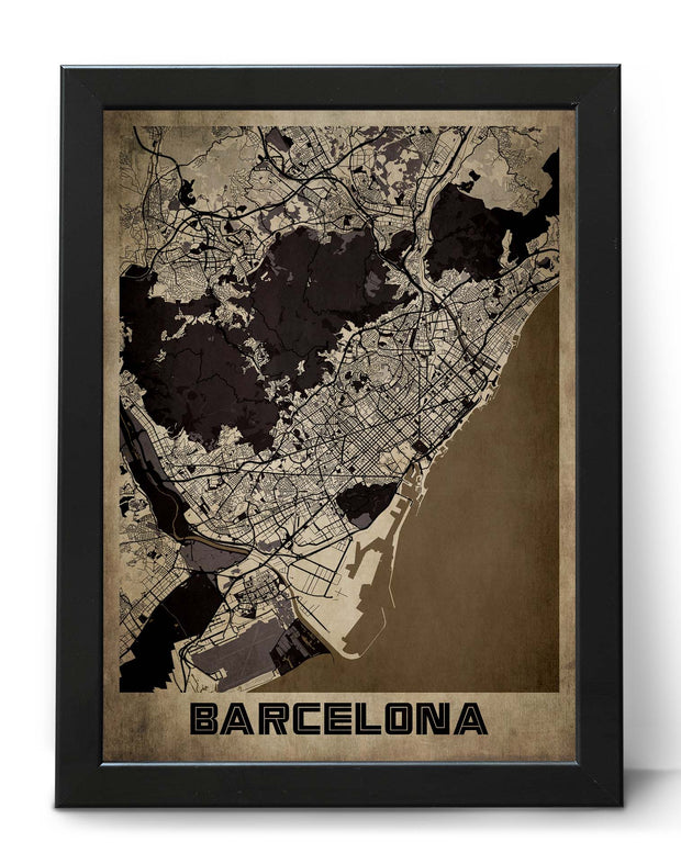 BARCELONA CITY MAP WALL ART UNIQUE VINTAGE WALL GALLERY POSTER MAP COLLECTION