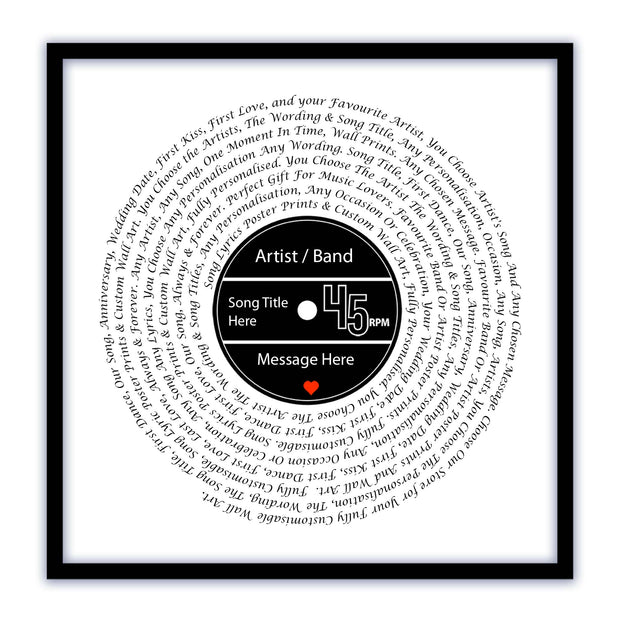 Song Lyric Poster Prints - Any Colour, Vinyl Record Wall Art- Personalised 1