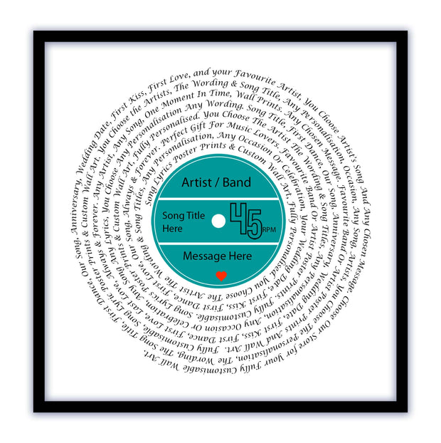 Song Lyric Poster Prints - Any Colour, Vinyl Record Wall Art- Personalised 2