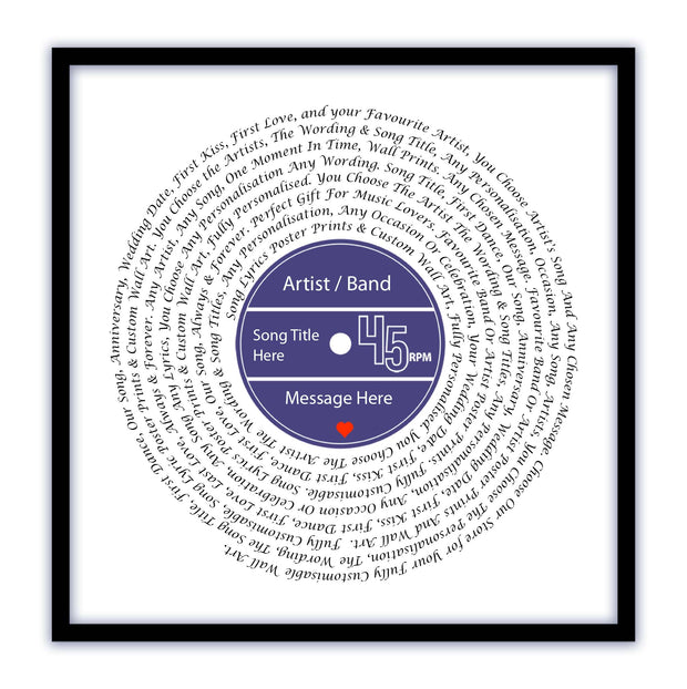 Song Lyric Poster Prints - Any Colour, Vinyl Record Wall Art- Personalised 5