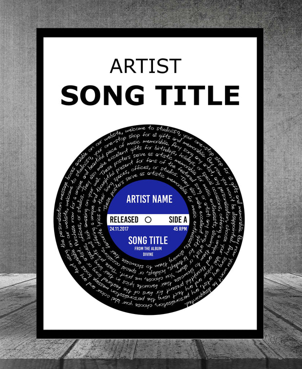 Song Lyric Print Custom Poster, Personalised Vinyl Record Art, Band