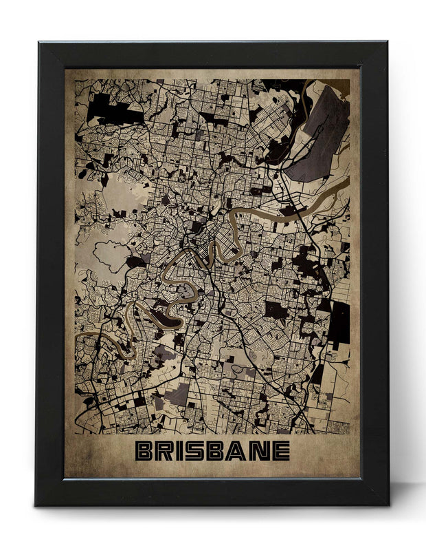 BRISBANE CITY MAP WALL ART PRINT VINTAGE WALL ART WORK POSTER MAP COLLECTION