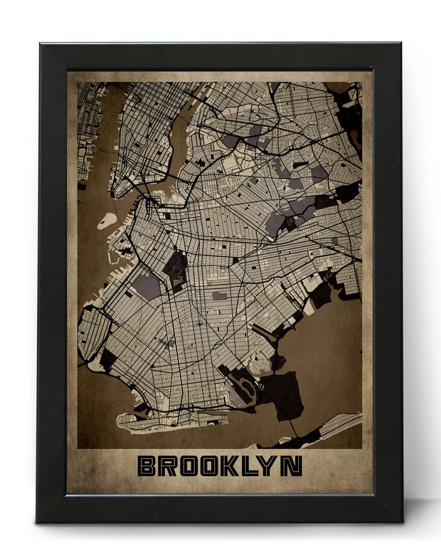 BROOKLYN CITY MAP WALL ART VINTAGE CANVAS ART WORK POSTER MAP COLLECTION