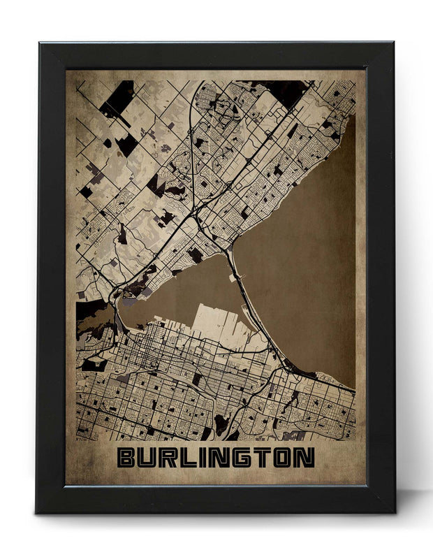 BURLINGTON CITY MAP WALL ART VINTAGE DECOR ART WORK POSTER MAP COLLECTION