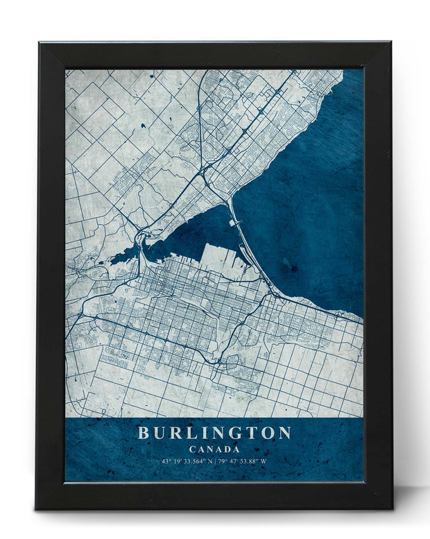BURLINGTON CITY MAP WALL ART VINTAGE FRAME ART WORK POSTER MAP COLLECTION