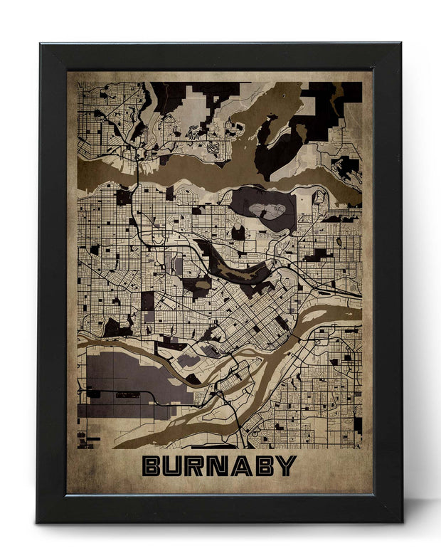 BURNABY CITY MAP WALL ART VINTAGE FRAME ART WORK POSTER MAP COLLECTION