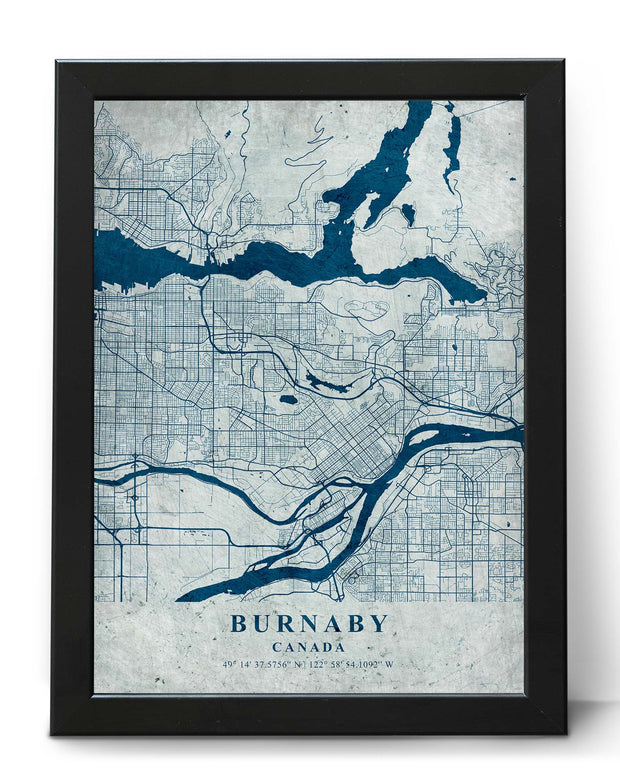 BURNABY CITY MAP WALL ART VINTAGE FRAME WORK WALL POSTER MAP COLLECTION