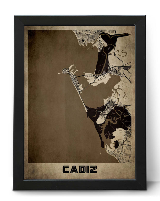 CADIZ CITY MAP WALL ART DECOR VINTAGE FRAME ART POSTER MAP COLLECTION