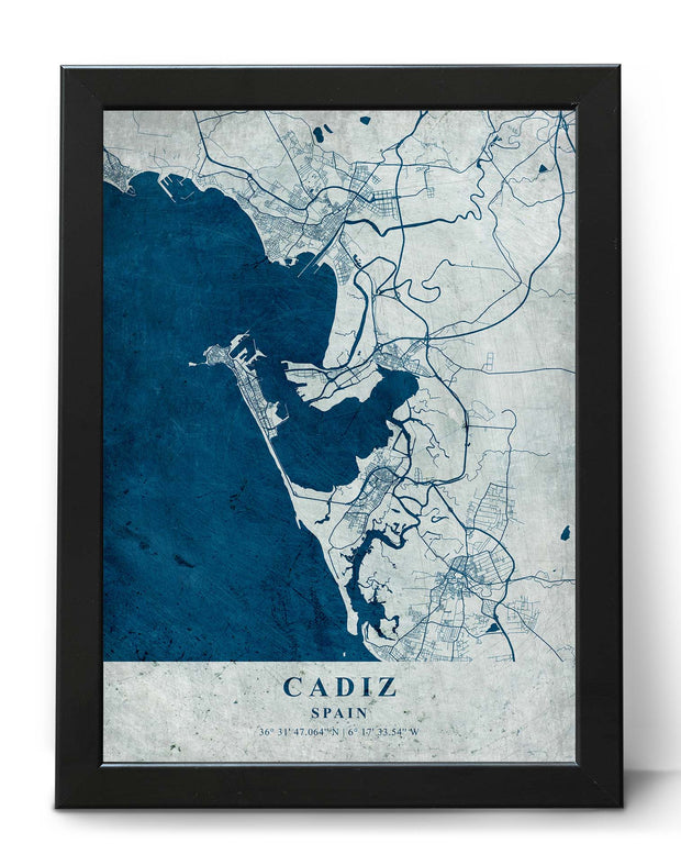 CADIZ CITY MAP WALL ART VINTAGE CANVAS WORK ART POSTER MAP COLLECTION
