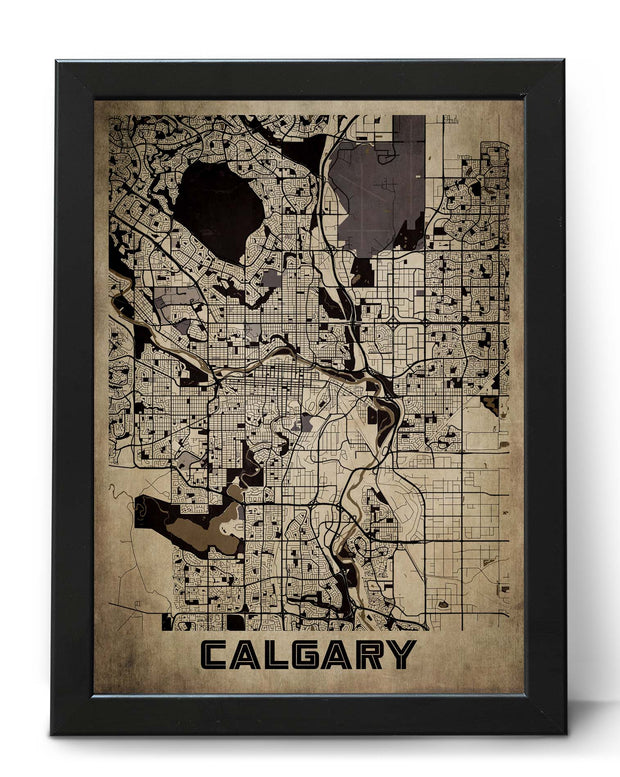 CALGARY CITY MAP WALL ART FRAME VINTAGE ART DECOR POSTER MAP COLLECTION