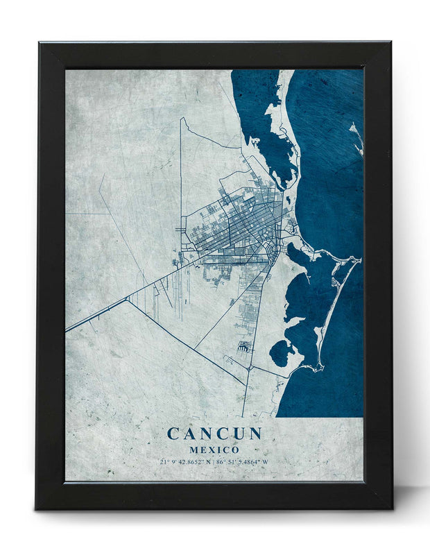 CANCUN CITY MAP WALL ART FRAME VINTAGE WALL ART POSTER MAP COLLECTION