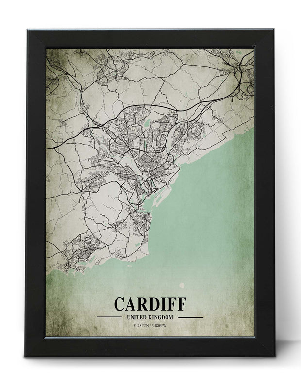 CARDIFF CITY MAP WALL HANGING DECOR VINTAGE WALL POSTER MAP COLLECTION