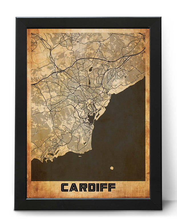 CARDIFF CITY MAP WALL ART VINTAGE FRAME WALL WORK POSTER MAP COLLECTION
