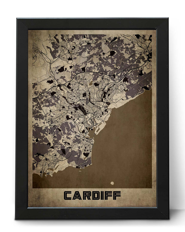 CARDIFF CITY MAP WALL ART UNIQUE VINTAGE ART WALL POSTER MAP COLLECTION