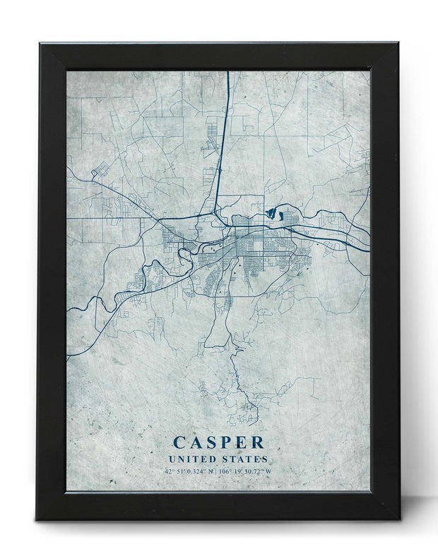 CASPER CITY MAP WALL ART VINTAGE ART DECOR WORK POSTER MAP COLLECTION