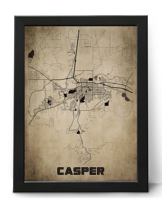 CASPER CITY MAP WALL ART UNIQUE VINTAGE ART WORK POSTER MAP COLLECTION