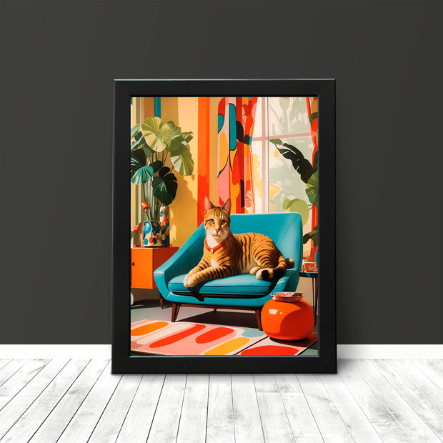 1960s Kitschy Cat Retro Art Poster Print Mid Century A3 & A4