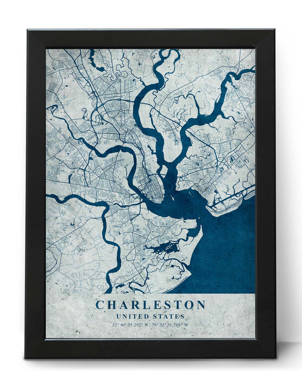 CHARLESTON CITY MAP WALL ART VINTAGE DECOR WORK POSTER MAP COLLECTION