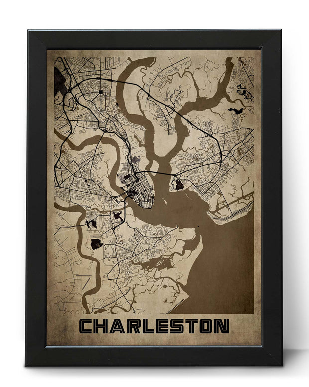 CHARLESTON CITY MAP WALL ART VINTAGE ART GALLERY POSTER MAP COLLECTION