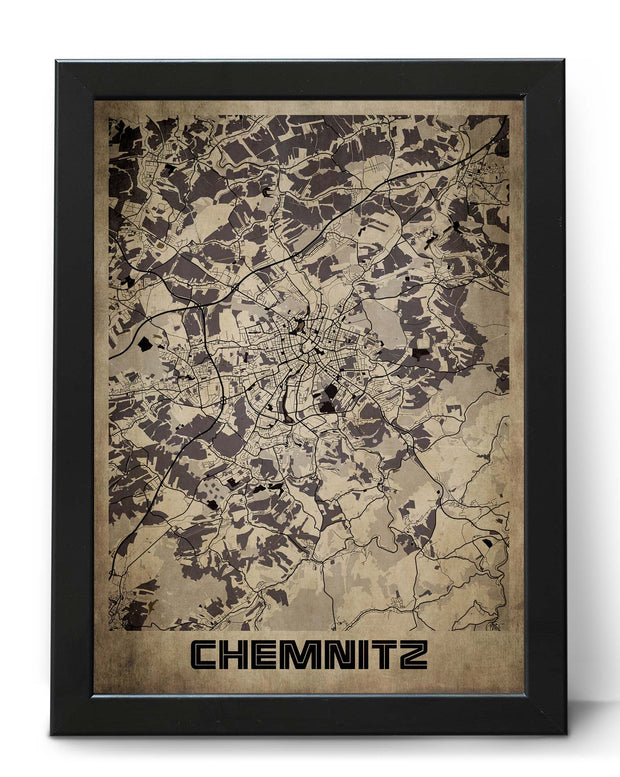 CHEMNITZ CITY MAP WALL ART VINTAGE GALLERY WALL POSTER MAP COLLECTION