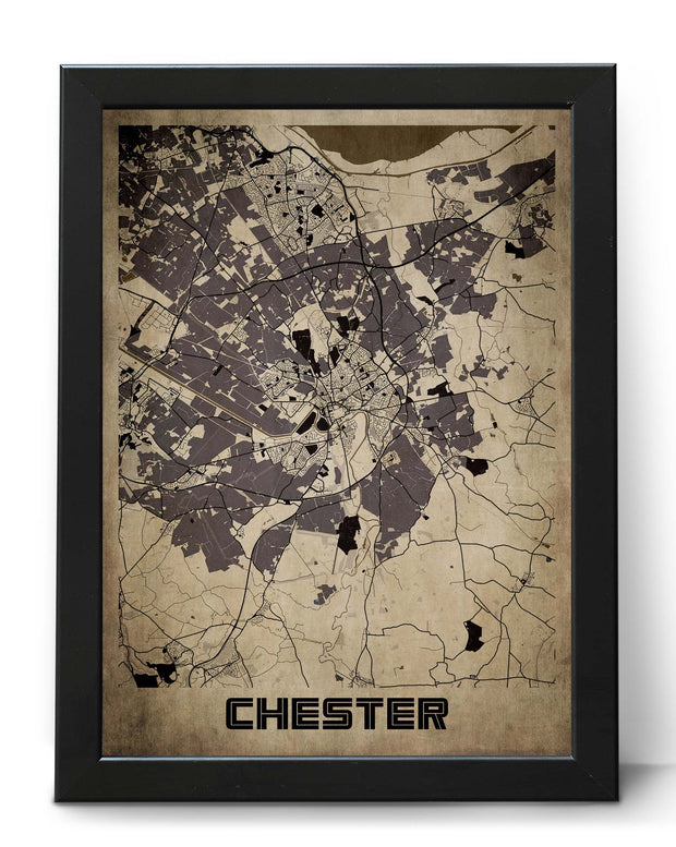 CHESTER CITY MAP WALL ART VINTAGE WORK WALL ART  POSTER MAP COLLECTION