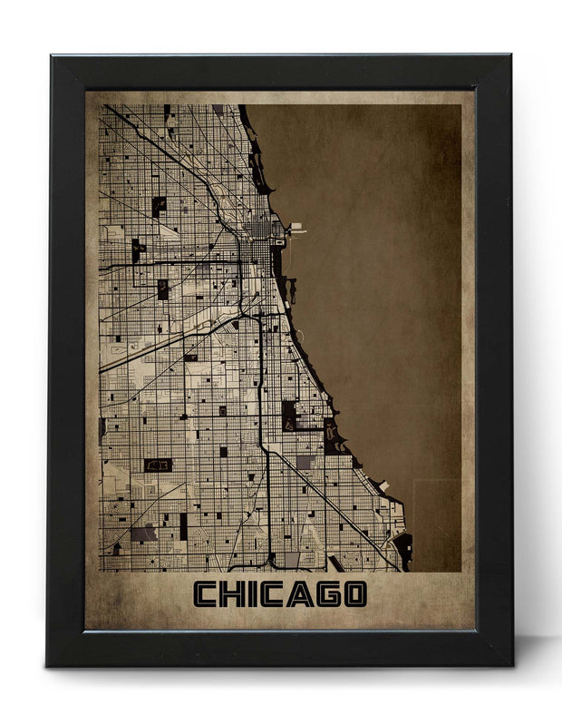 CHICAGO CITY MAP WALL ART DECOR VINTAGE WALL ART  POSTER MAP COLLECTION