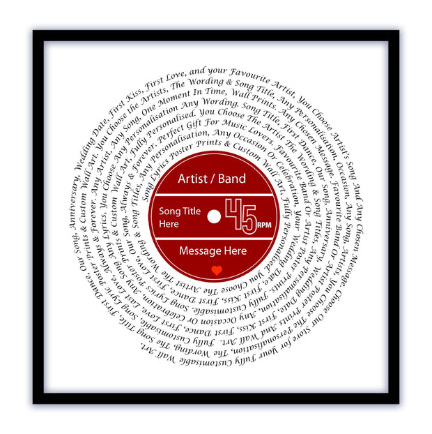 Song Lyric Poster Prints - Any Colour, Vinyl Record Wall Art- Personalised 6