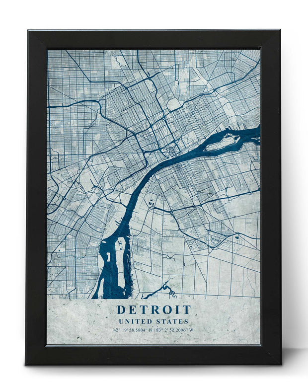 DETROIT CITY MAP WALL ART UNIQUE VINTAGE FRAME WALL POSTER MAP COLLECTION