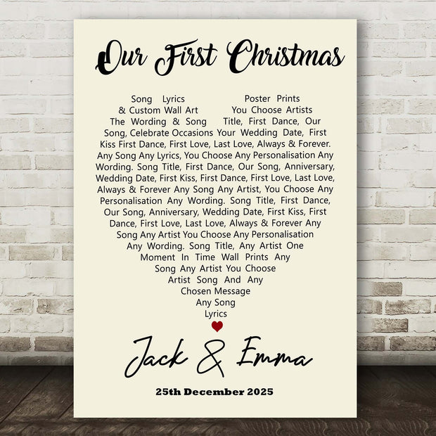 Personalised Song Lyric Poster, Heart Prints, Wall Art - Any Song