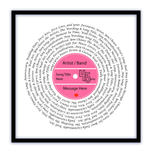 Song Lyric Poster Prints - Any Colour, Vinyl Record Wall Art- Personalised 4