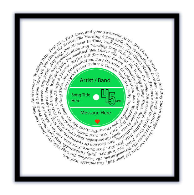 Song Lyric Poster Prints - Any Colour, Vinyl Record Wall Art- Personalised 8