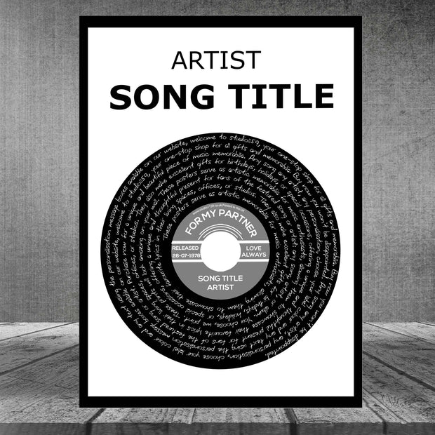 Song Lyric Print Custom Poster, Personalised Vinyl Record Wall Art 8