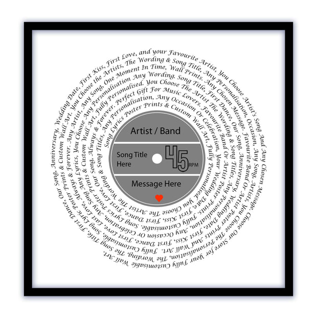 Song Lyric Poster Prints - Any Colour, Vinyl Record Wall Art- Personalised 9