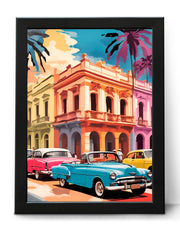 Havana Cuba Travel Wall Art Poster Print classic cars and Cuban architecture