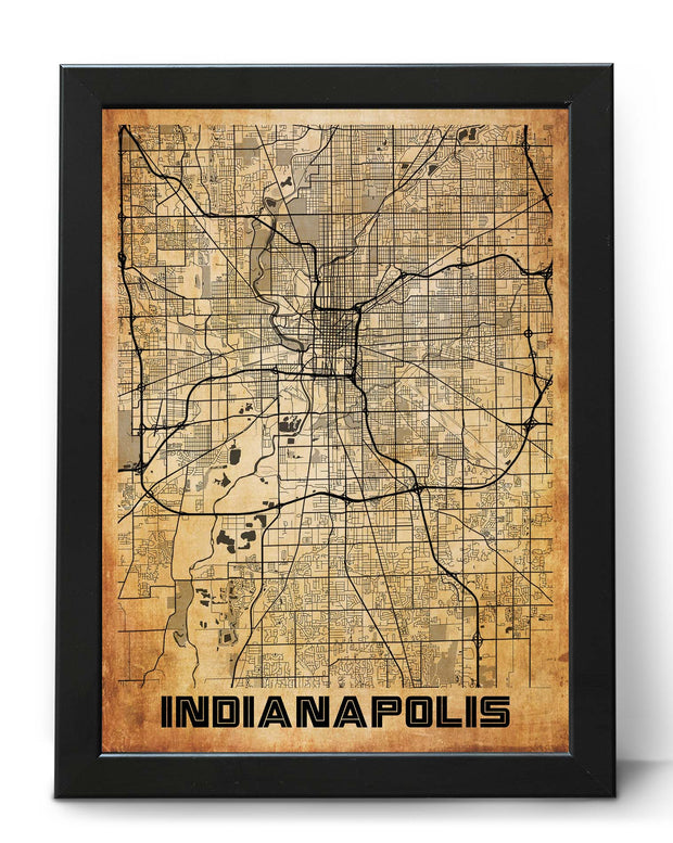 INDIANAPOLIS  CITY MAP WALL ART VINTAGE CANVAS WALL POSTER MAP COLLECTION