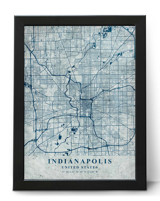 INDIANAPOLIS CITY MAP WALL ART VINTAGE FRAME ART WORK POSTER MAP COLLECTION