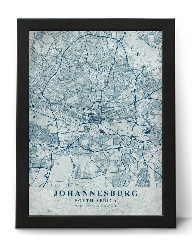 JOHANNESBURG CITY MAP WALL VINTAGE ART WORK WALL POSTER MAP COLLECTION